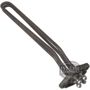 The Cimbali C..328 RESISTANCE 2GR 3750W 110V is a metal U-shaped heating element with a four-bolt mounting plate for Cimbali espresso machines, featuring the 1st-line Equipment logo and specifications. © 2025 1st-line.com