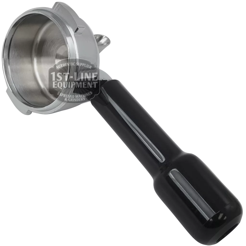 The Cimbali M-20/30 2-CUP FILTERHOLDER is a metal portafilter with a black handle, designed for holding coffee grounds in espresso preparation. Compatible with Cimbali M-20/30 machines and shown on a white background. © 2025 1st-line.com