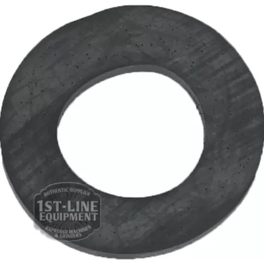 The I.3875 Rubber Gasket 3/4 Inlet Hose for Ascaso Bar 110 Volts is a black, circular rubber gasket with a central hole, shown on a white background with the 1st-Line Equipment logo in the bottom left corner. © 2025 1st-line.com