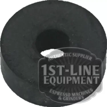 The image shows a black, round C...45 FLAT RUBBER GASKET (11x3x4 mm) with a central hole. The 1st-Line Equipment Espresso Machines & Grinders logo appears in the lower right corner. © 2025 1st-line.com