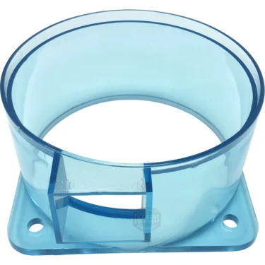 The Rancilio 38125012 Doser Cylinder is a translucent blue plastic circular adapter with a wide round opening, rectangular cutout, flat base, and four corner mounting holes—compatible with Rancilio machines. © 2025 1st-line.com