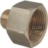 The V..308 3/8m-3/4f FITTING is a brass hexagonal adapter with external and internal threads for espresso machines, shown with the 1st-Line Equipment logo watermark. © 2025 1st-line.com