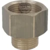 The V..323 3/4f-1/2m FITTING is a brass hexagonal pipe adapter with bottom external threads and top internal threads. The 1st-Line Equipment logo appears on the upper inner rim. © 2025 1st-line.com