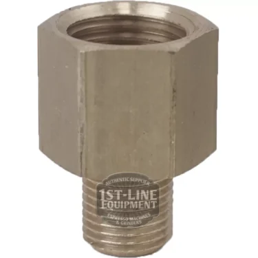 The V..330 1/4f-1/8m FITTING, a metal hexagonal pipe adapter with external male threads on the bottom and an internal female opening on top, is shown on a white background with the 1st-Line Equipment logo visible. © 2025 1st-line.com
