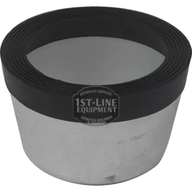 The V..391 MACHINE FOOT SUPPLEMENT is a metal espresso machine part shaped like a short cylinder with a wide black rubber gasket on top and the “1st-Line Equipment” logo printed on its side. © 2025 1st-line.com