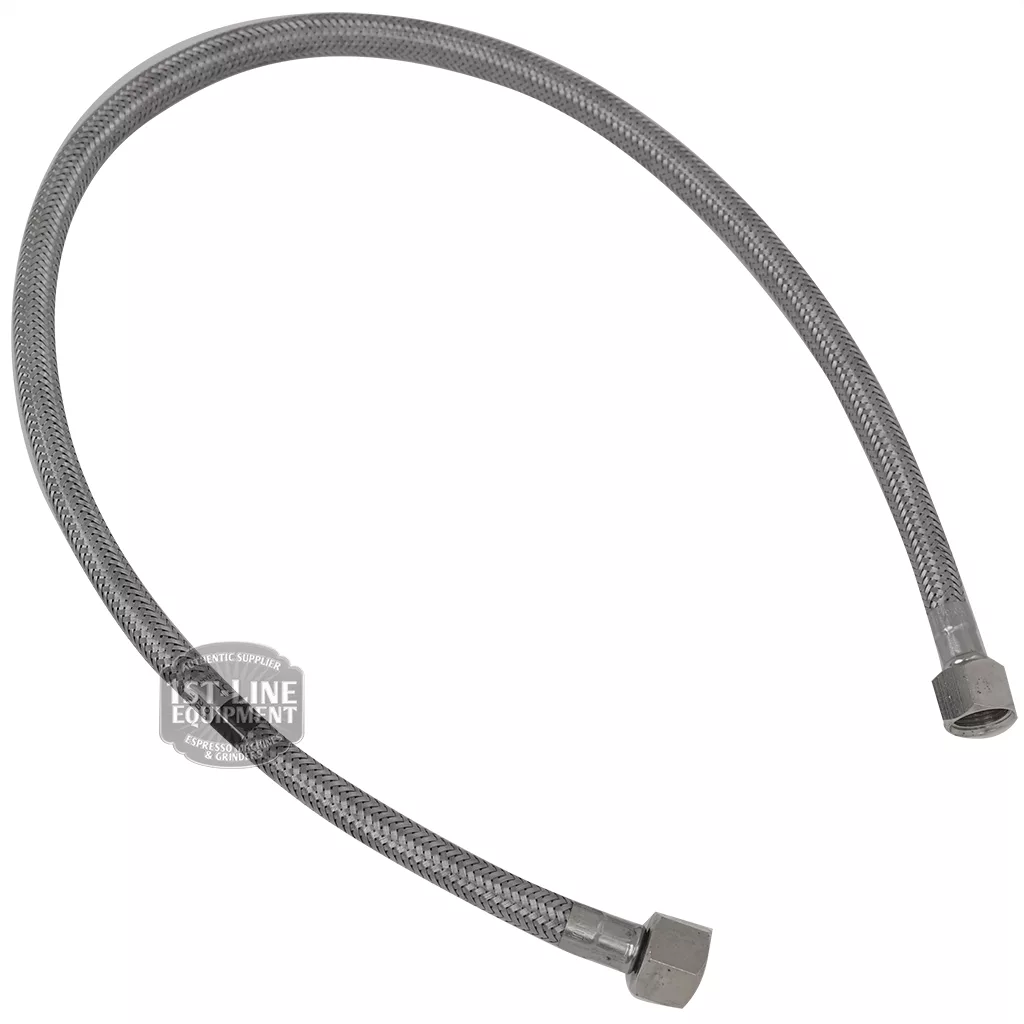 The V..453 0.75M Stainless Steel Flexible Hose, featuring metal hex connectors on both ends and a durable braided design, is displayed against a white background. © 2025 1st-line.com