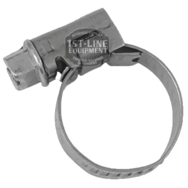 The V...62 12-20 HOSE CLAMP is a stainless steel, screw-type clamp with a circular band, ideal for securing hoses and features the 1st-Line Equipment logo for durability and reliability. © 2025 1st-line.com
