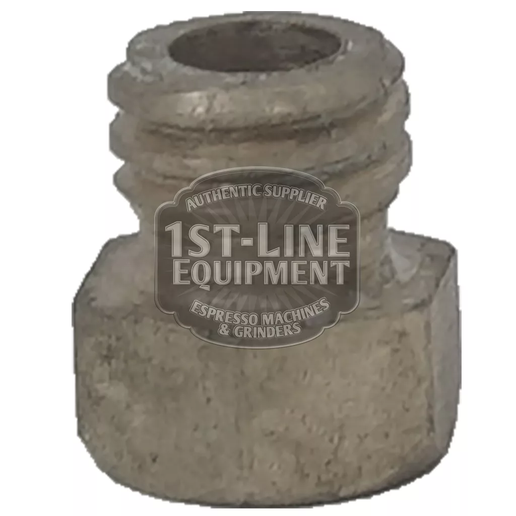 A close-up of a V..514 FEMALE TAP GIGLEUR/GICLEUR, a small metallic fitting with a hexagonal base, is shown on a white background with the 1st-Line Equipment watermark. © 2025 1st-line.com