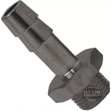 A close-up of the V..547 1/8 Hose End Fitting, featuring a hexagonal base and threaded end for connecting 1/8 hose to machines or pipes. © 2025 1st-line.com