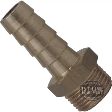 A V..530 3/4m-1m brass hose barb fitting with a threaded end and ridged barb for secure attachment, shown on a white background. The 1st Line Equipment watermark appears on the fitting. © 2025 1st-line.com