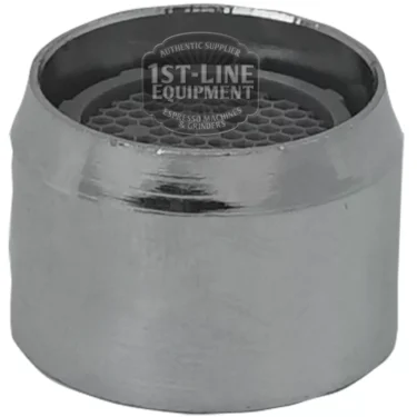 Close-up of the V..655 Modern Water Pipe Wand Diffuser Fitting/Aerator featuring a metallic build, honeycomb mesh interior, and a logo on top reading 1st-Line Equipment Espresso Machines & Grinders. © 2025 1st-line.com