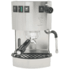 The Bezzera New Hobby Espresso Machine features stainless steel construction, three top buttons, a portafilter handle, right-side steaming wand, and a bottom drip tray—ideal for those beginning their home barista journey. © 2025 1st-line.com