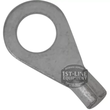 The V..562 6MM ROUND TERMINAL CONNECTOR is a flat metal tool with a large 6mm round terminal hole at one end, a narrow rounded tip at the other, and the logo 1st-Line Equipment - Espresso Machines & Grinders. © 2025 1st-line.com