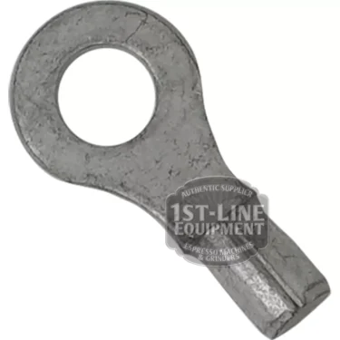 The V..563 4MM ROUND TERMINAL, a metal espresso machine part with a 4mm round terminal and a flat, grooved shaft, is displayed against a white background with the 1st-Line Equipment watermark. © 2025 1st-line.com