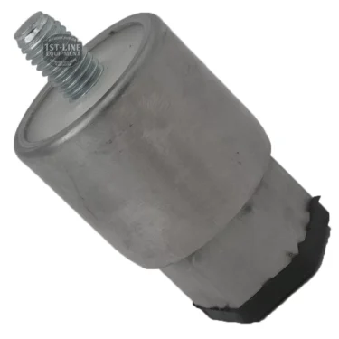 The V..581 M-10 ADJUSTABLE 4-8CM STAINLESS STEEL FOOT is a cylindrical metal mount with a hexagonal base and threaded stud, designed for automotive use to provide stability and durability, similar to an engine mount. © 2025 1st-line.com