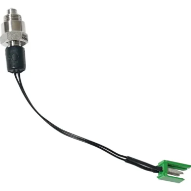 The Elektra 02526035 Temperature Probe is a metal sensor with a black wire and green plastic connector, designed for automotive or industrial use, shown isolated on a white background. © 2025 1st-line.com