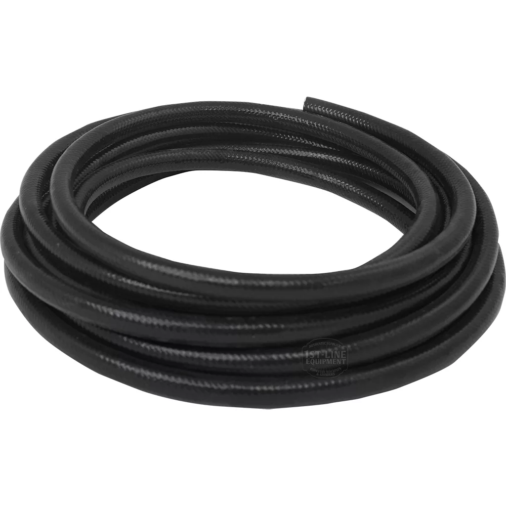 The V..859 20 ATM 6X12mm RUBBER PIPE is a coiled black rubber pipe, neatly wound in a circle and displayed on a plain white background. © 2025 1st-line.com