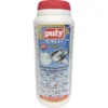 A 900g jar of Puly Caff Plus Backflushing Detergent Powder with a red lid, featuring product details and backflushing instructions in several languages on the label. © 2025 1st-line.com