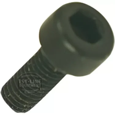 A close-up of the black Eureka 6060.0143 Portafilter Fork Screw, featuring a cylindrical head and threaded body, commonly used in mechanical assembly as a portafilter fork screw. © 2025 1st-line.com