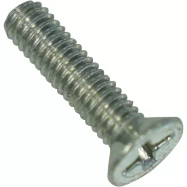 A close-up of the Eureka 6060.0008 Front Panel Screw, featuring a silver, threaded body and flat-head Phillips design, shown diagonally on a white background. © 2025 1st-line.com