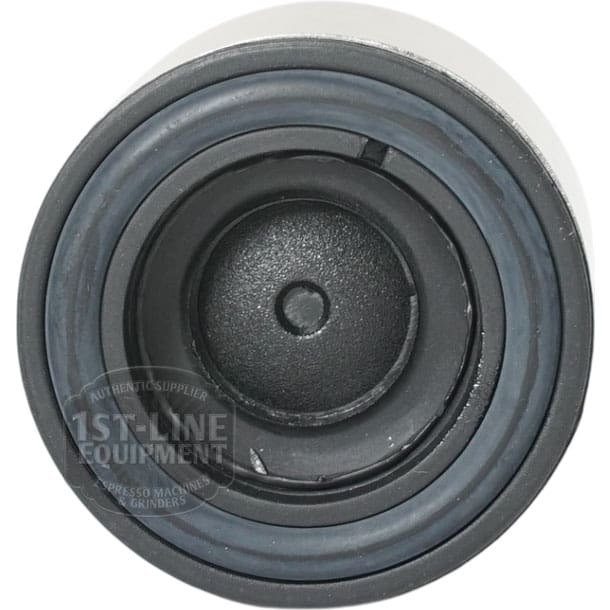 Close-up top view of the Stainless Steel Foot for Lelit Bianca, showing its circular design with black rubber rings and a central component; the 1st-Line Equipment logo watermark is visible on the left side.