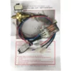 The Bezzera 7433020 Pressurestat Assembly w/ Relay, including electrical wires, connectors, and a brass valve, is neatly arranged on its instruction sheet with red and black text for clear visibility. © 2025 1st-line.com