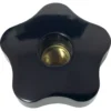 The Black Plastic Knob for Steam/Hot Water Valves, compatible with Lelit Bianca and Mara, features five lobes and a central brass threaded insert. It is shown from above against a white background. © 2025 1st-line.com