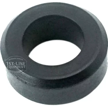 The La Pavoni Mini Gasket for Water/Steam Valve Stem is a black rubber, cylindrical gasket with a central hole and beveled edge, designed for use in steam valves or La Pavoni machines. Shown on a white background. © 2025 1st-line.com