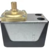 The Sirai P302-6 Pressure Switch 30 Amp (Bezzera 7433001) has a brass threaded top, four screws, a gray and black rectangular casing with two circular side openings—ideal for Bezzera espresso machines. © 2025 1st-line.com