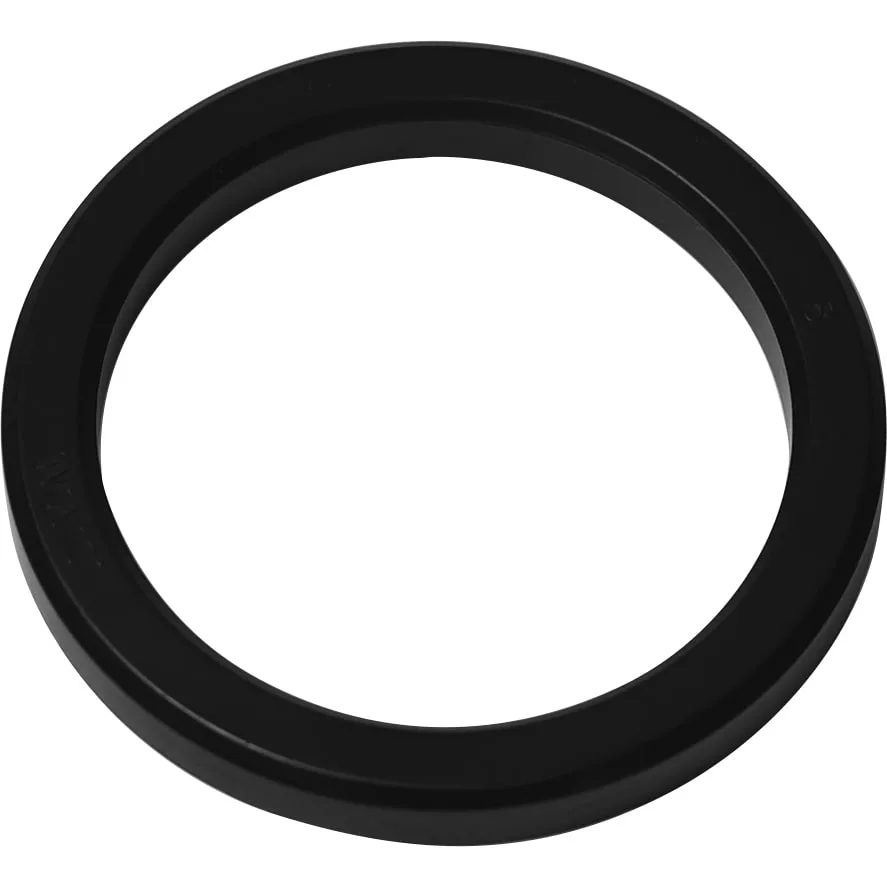 A black, circular 1st-line E-61 Portafilter Gasket 8 mm NBR 85SH with Nanotech coating, featuring a smooth surface and resembling a seal, is photographed on a white background. © 2025 1st-line.com