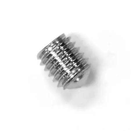 A close-up of the Bezzera 7812802 Dowel M5, a small metallic set screw with a hex socket and helical threads, shown on a white background. © 2025 1st-line.com