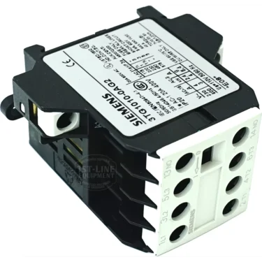 A Fiorenzato A2100156 110V Contactor, featuring a black housing with multiple connection ports and a white top label showing technical specs, functions similarly to the Siemens 3TH4040-0AP0 industrial relay. © 2025 1st-line.com