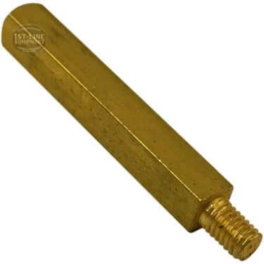 A gold-colored, hexagonal F..230 LOWER EXTRACTOR ROD with a threaded end, used for mounting electronic components or circuit boards. © 2025 1st-line.com