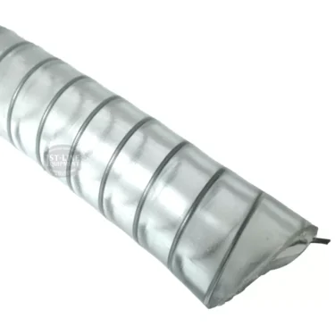 Close-up of the V...53 12x18 ELISPIR OUTLET PIPE, a transparent, flexible hose with visible ridges. Shown slightly curved and cut at an angle, displayed on a white background. © 2025 1st-line.com