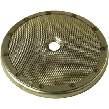 The A...70 57mm GROUP SHOWER SCREEN is a round metal espresso machine filter basket featuring a fine mesh screen with a central hole and a solid metal rim. © 2025 1st-line.com