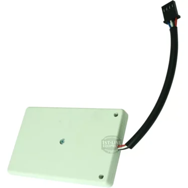 The Bezzera 7666006.01 Tank Level Sensor is a rectangular white plastic unit with a black cable ending in a 4-pin connector, featuring one visible screw and two mounting holes on its surface. © 2025 1st-line.com