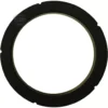 The Brugnetti-Aurora Portafilter Group Head Gasket 72x56x9mm is a black, circular gasket with a smooth surface and three small notches on the outer edge, shown against a white background. © 2025 1st-line.com