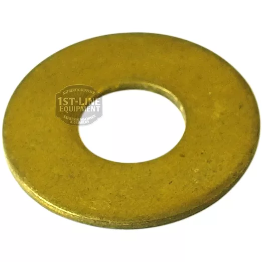The CA.210 BRASS WASHER is flat and round with a large central hole, shown on a white background. Its surface looks smooth and slightly reflective. © 2025 1st-line.com