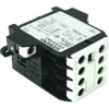 The Fiorenzato A2100154 220V Contactor features a black and white rectangular design, multiple terminal connections, and technical specifications displayed on the white label. © 2025 1st-line.com