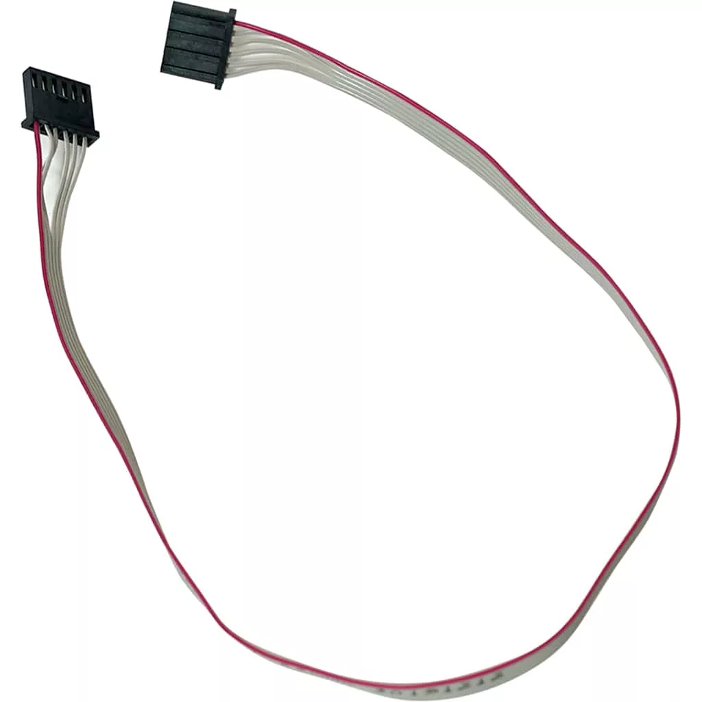 The Lelit 9600042 LCC Computer Cable is a flat ribbon cable with two black rectangular connectors and four wires (three white, one red), designed for electronic connections. © 2025 1st-line.com