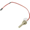 The Lelit 9600092 Temperature Probe / PID Sensor features a metallic, threaded base and red wire ending in a gray connector—perfect for use in Lelit espresso machines. Shown here against a white background. © 2025 1st-line.com