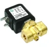 The ODE 21A3KR25 220V 2-Way Solenoid Valve by Fiorenzato features a brass body, black electrical coil, metal connectors, technical label, and threaded ports for fluid or gas connections. © 2025 1st-line.com