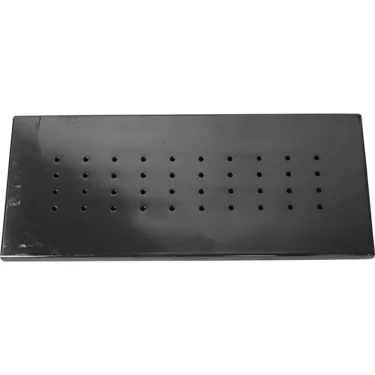 The Ponte Vecchio 90-S9188 Top Panel is a rectangular black metal smoker box with a perforated top featuring multiple small round holes, ideal for holding wood chips when grilling or smoking. © 2025 1st-line.com