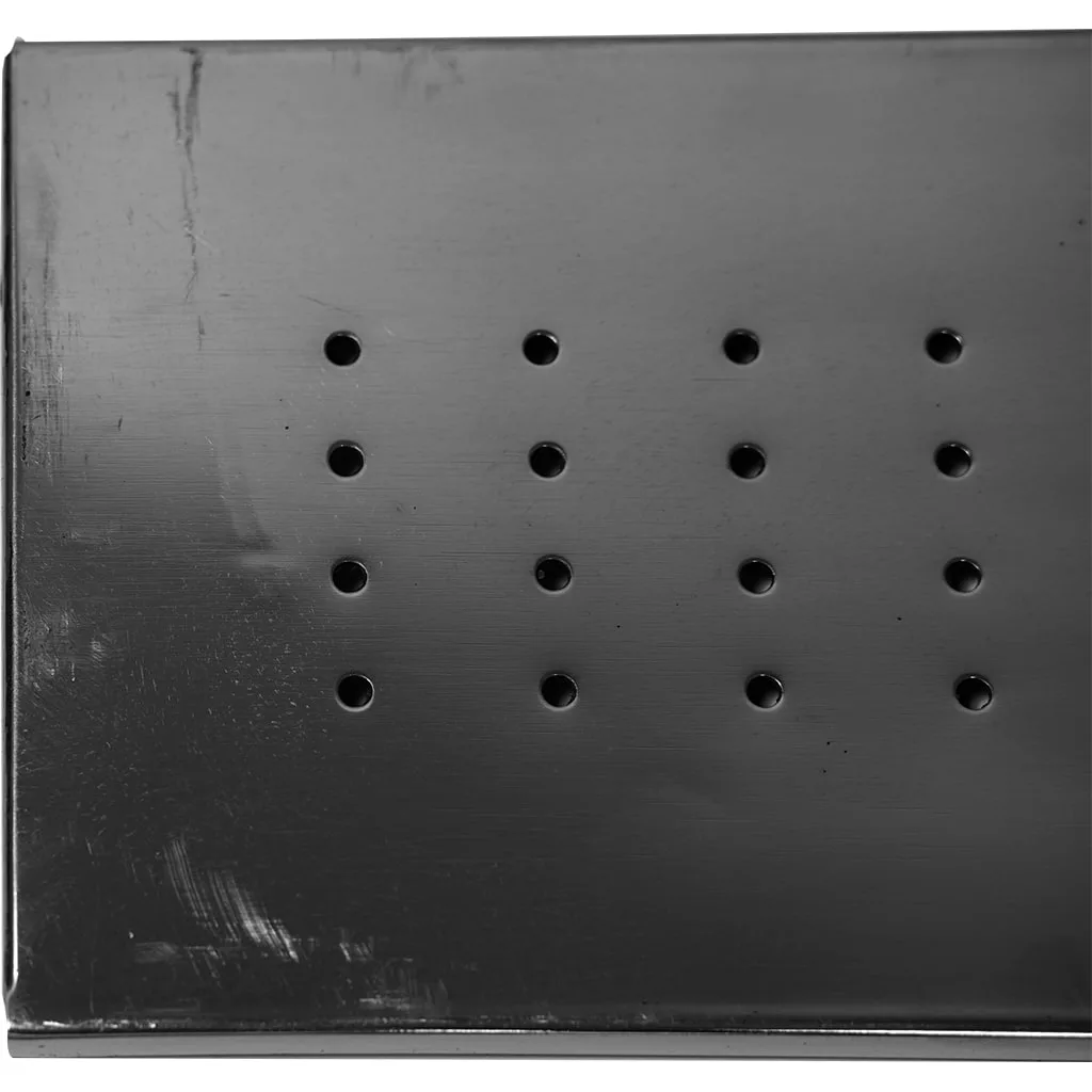 The Ponte Vecchio 90-S9188 Top Panel is a rectangular metal plate with a slightly scratched, reflective surface and a grid of 15 evenly spaced circular holes arranged in three rows and five columns. © 2025 1st-line.com