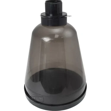 The V..421 COMPLETE STANDARD 2 KG HOPPER is a black and transparent plastic container with a wide base, cylindrical top opening, and slightly domed body, made for holding coffee beans before grinding. © 2025 1st-line.com