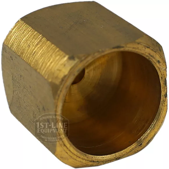 A close-up of a brass hexagon nut with open threads, typically used in F..406 OUTLET VALVE assemblies, displayed on a white background. The matte exterior surface shows minor wear marks. © 2025 1st-line.com