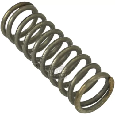 A close-up of the F..400 Spring 14x44mm metal compression spring, positioned diagonally on a white background. The slightly worn finish gives it a robust, industrial appearance. © 2025 1st-line.com