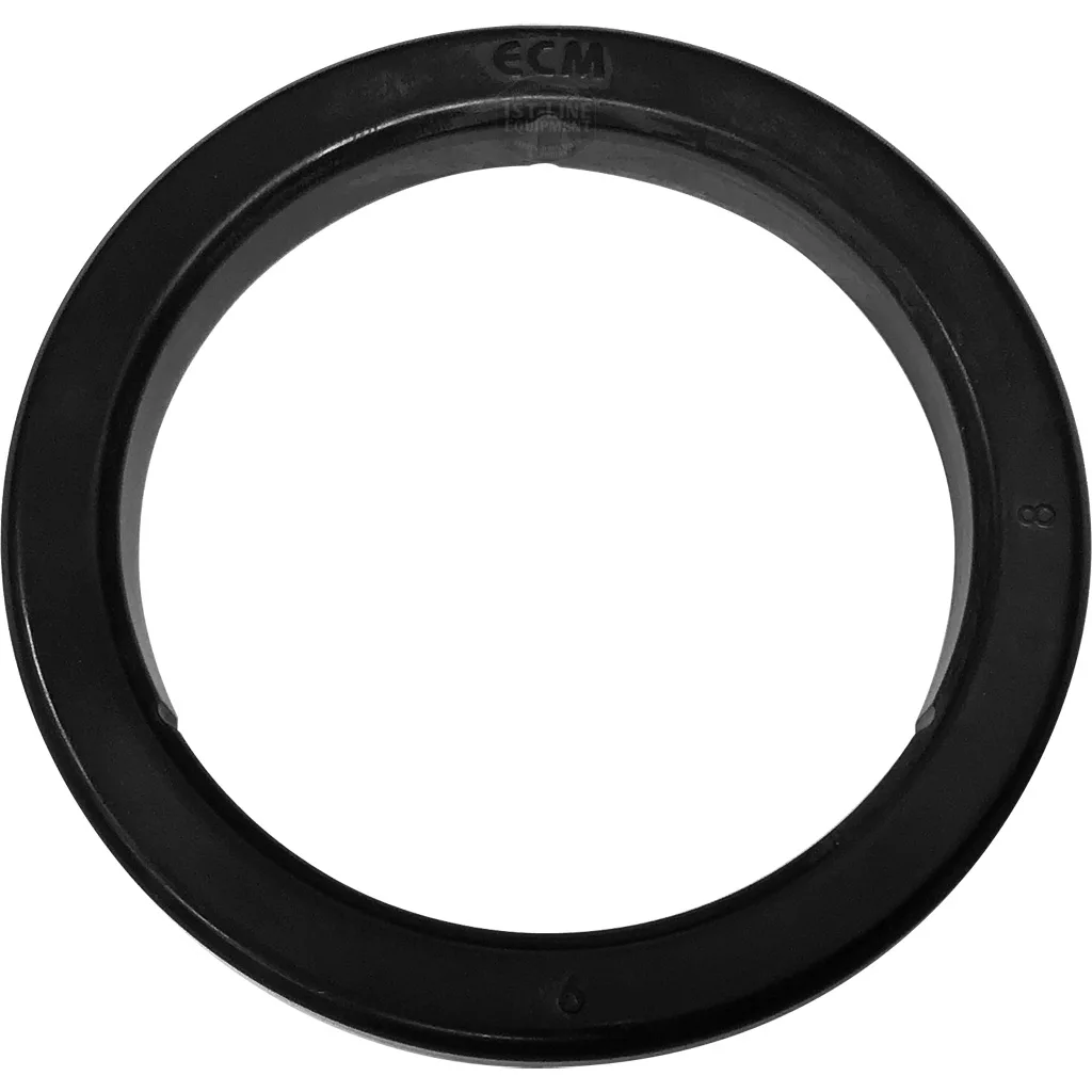 The DISCONTINUED ECM C449900229 OEM E61 Portafilter/Grouphead Gasket is a black, circular plastic ring with “ECM” engraved at the top, designed to serve as a seal for E61 portafilter groupheads. © 2025 1st-line.com