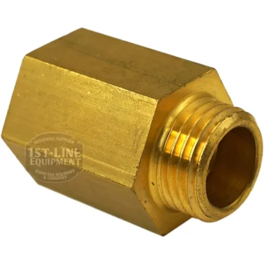 The F..268 PULSER OUTLET FITTING is a brass hexagonal adapter with an internal thread on one end, used for connecting espresso machine and grinder components. © 2025 1st-line.com