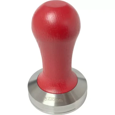 The Lelit PLA471R Red Handle Espresso Coffee Tamper features a stainless steel 57.35mm base—perfect for precise puck prep. © 2025 1st-line.com